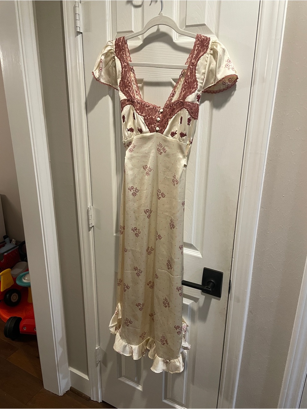 Free People Cream Maxi Dress with Dusty Rose Lace